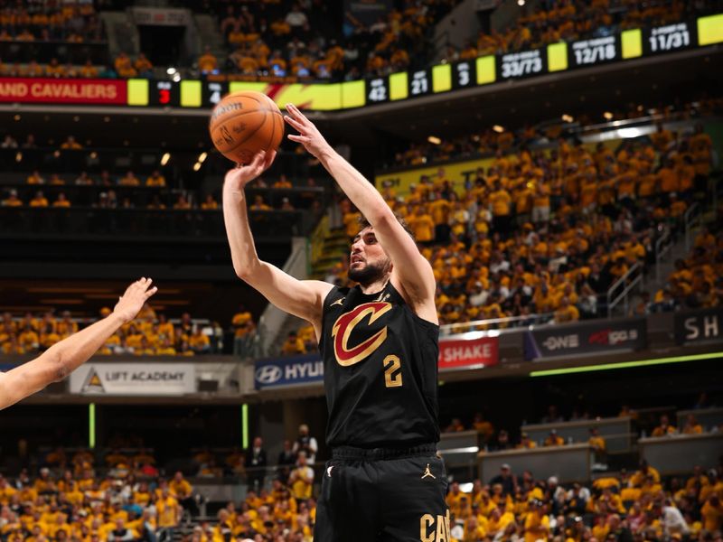 INDIANAPOLIS, IN - MAY 9: Ty Jerome #2 of the Cleveland Cavaliers shoots the ball during the game against the Indiana Pacers during Round 2 Game 3 on May 9, 2025 at Gainbridge Fieldhouse in Indianapolis, Indiana. NOTE TO USER: User expressly acknowledges and agrees that, by downloading and or using this Photograph, user is consenting to the terms and conditions of the Getty Images License Agreement. Mandatory Copyright Notice: Copyright 2025 NBAE (Photo by Joe Murphy/NBAE via Getty Images)