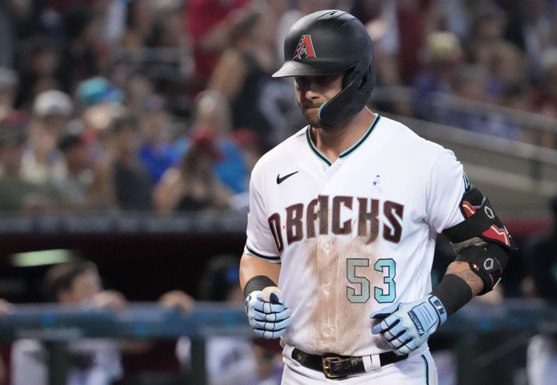 Jun 18, 2023; Phoenix, Arizona, USA; Arizona Diamondbacks first baseman Christian Walker (53) runs the bases after hitting a solo home run against the Cleveland Guardians during the second inning at Chase Field. Mandatory Credit: Joe Camporeale-USA TODAY Sports