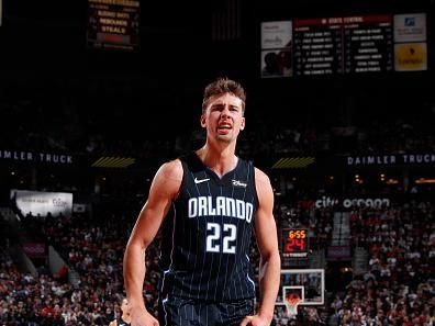 PORTLAND, OR - OCTOBER 27: Franz Wagner #22 of the Orlando Magic celebrates during the game against the Portland Trail Blazers on October 27, 2023 at the Moda Center Arena in Portland, Oregon. NOTE TO USER: User expressly acknowledges and agrees that, by downloading and or using this photograph, user is consenting to the terms and conditions of the Getty Images License Agreement. Mandatory Copyright Notice: Copyright 2023 NBAE (Photo by Cameron Browne/NBAE via Getty Images)