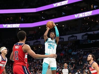 CHARLOTTE, NC - NOVEMBER 22: Brandon Miller #24 of the Charlotte Hornets shoots the ball during the game against the Washington Wizards on November 22, 2023 at Spectrum Center in Charlotte, North Carolina. NOTE TO USER: User expressly acknowledges and agrees that, by downloading and or using this photograph, User is consenting to the terms and conditions of the Getty Images License Agreement.  Mandatory Copyright Notice:  Copyright 2023 NBAE (Photo by Brock Williams-Smith/NBAE via Getty Images)