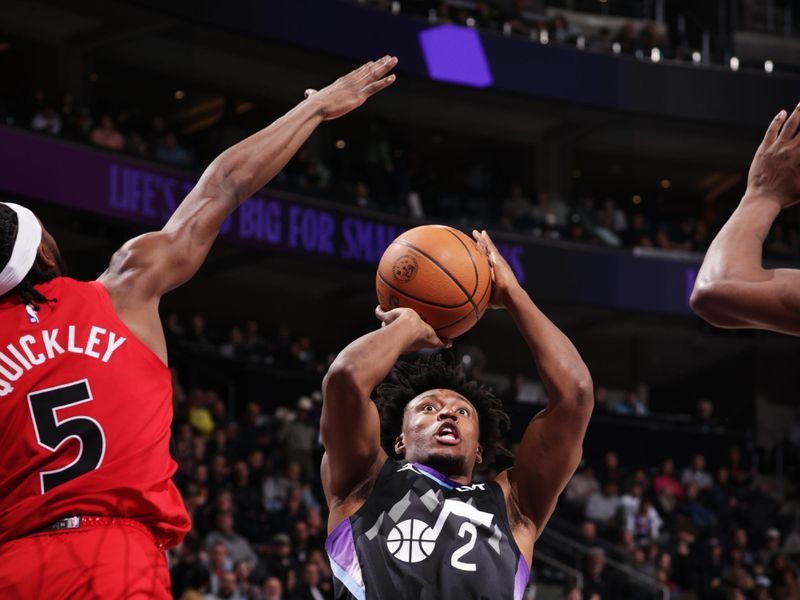 SALT LAKE CITY, UT - MARCH 14: Collin Sexton #2 of the Utah Jazz shoots the ball during the game against the Toronto Raptors on March 14, 2025 at Delta Center in Salt Lake City, Utah. NOTE TO USER: User expressly acknowledges and agrees that, by downloading and or using this Photograph, User is consenting to the terms and conditions of the Getty Images License Agreement. Mandatory Copyright Notice: Copyright 2025 NBAE (Photo by Melissa Majchrzak/NBAE via Getty Images)