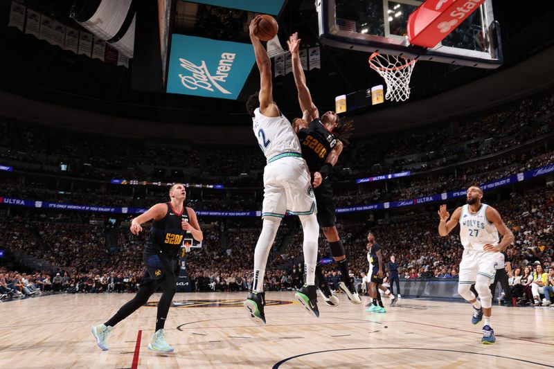 DENVER, CO - MAY 19: Aaron Gordon #50 of the Denver Nuggets plays defense during the game against Karl-Anthony Towns #32 of the Minnesota Timberwolves during Round 2 Game 7 of the 2024 NBA Playoffs on May 19, 2024 at the Ball Arena in Denver, Colorado. NOTE TO USER: User expressly acknowledges and agrees that, by downloading and/or using this Photograph, user is consenting to the terms and conditions of the Getty Images License Agreement. Mandatory Copyright Notice: Copyright 2023 NBAE (Photo by David Sherman/NBAE via Getty Images)