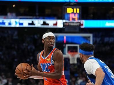 DALLAS, TX - DECEMBER 2: Shai Gilgeous-Alexander #2 of the Oklahoma City Thunder handles the ball during the game  on December 2, 2023 at the American Airlines Center in Dallas, Texas. NOTE TO USER: User expressly acknowledges and agrees that, by downloading and or using this photograph, User is consenting to the terms and conditions of the Getty Images License Agreement. Mandatory Copyright Notice: Copyright 2023 NBAE (Photo by Glenn James/NBAE via Getty Images)