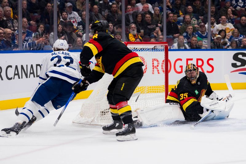 Jan 20, 2024; Vancouver, British Columbia, CAN; Vancouver Canucks forward Conor Garland (8) and goalie Thatcher Demko (35) react after defenseman Simon Benoit (2) scores on Demko in the second period at Rogers Arena. Mandatory Credit: Bob Frid-USA TODAY Sports