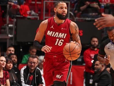 MIAMI, FL - DECEMBER 25:  Caleb Martin #16 of the Miami Heat handles the ball during the game  on December 25, 2023 at Kaseya Center Arena in Miami, Florida. NOTE TO USER: User expressly acknowledges and agrees that, by downloading and or using this Photograph, user is consenting to the terms and conditions of the Getty Images License Agreement. Mandatory Copyright Notice: Copyright 2023 NBAE (Photo by Issac Baldizon/NBAE via Getty Images)