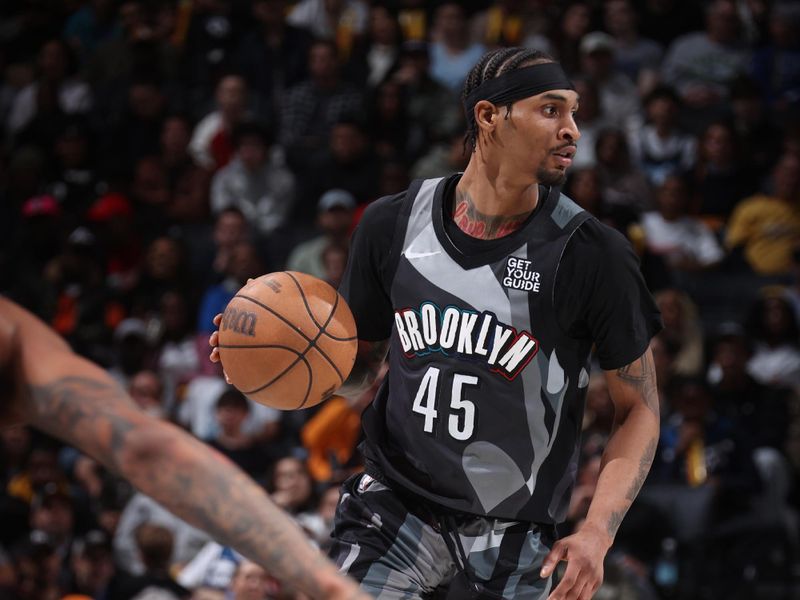BROOKLYN, NY - APRIL 3: Keon Johnson #45 of the Brooklyn Nets dribbles the ball during the game against the Minnesota Timberwolves on April 3, 2025 at Barclays Center in Brooklyn, New York. NOTE TO USER: User expressly acknowledges and agrees that, by downloading and or using this Photograph, user is consenting to the terms and conditions of the Getty Images License Agreement. Mandatory Copyright Notice: Copyright 2025 NBAE (Photo by Nathaniel S. Butler/NBAE via Getty Images)