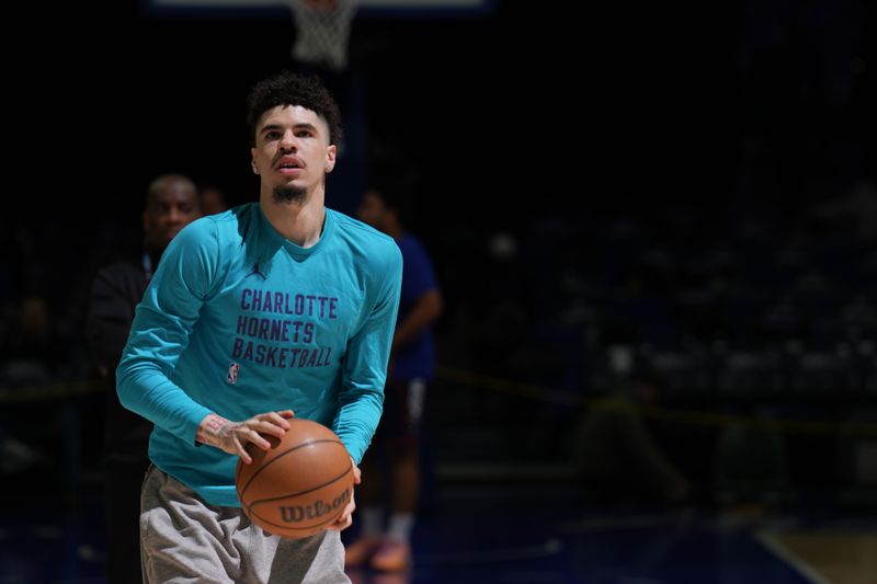 PHILADELPHIA, PA - MARCH 1:  LaMelo Ball #1 of the Charlotte Hornets warms up before the game against the Philadelphia 76ers on March 1, 2024 at the Wells Fargo Center in Philadelphia, Pennsylvania NOTE TO USER: User expressly acknowledges and agrees that, by downloading and/or using this Photograph, user is consenting to the terms and conditions of the Getty Images License Agreement. Mandatory Copyright Notice: Copyright 2024 NBAE (Photo by Jesse D. Garrabrant/NBAE via Getty Images)