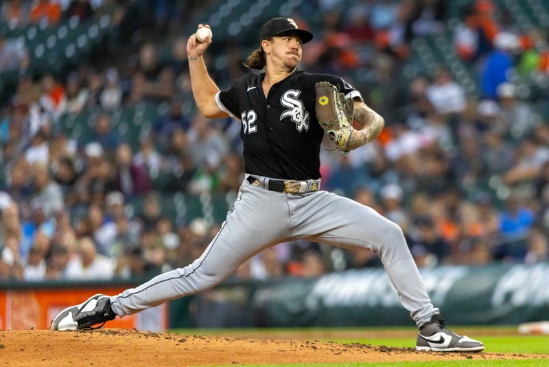 Sep 8, 2023; Detroit, Michigan, USA; Chicago White Sox starting pitcher Mike Clevinger (52) throws in the third inning against the Detroit Tigers at Comerica Park. Mandatory Credit: David Reginek-USA TODAY Sports