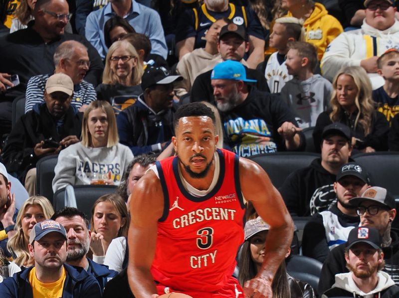 INDIANAPOLIS, IN - NOVEMBER 25: CJ McCollum #3 of the New Orleans Pelicans dribbles the ball during the game against the Indiana Pacers on November 25, 2024 at Gainbridge Fieldhouse in Indianapolis, Indiana. NOTE TO USER: User expressly acknowledges and agrees that, by downloading and or using this Photograph, user is consenting to the terms and conditions of the Getty Images License Agreement. Mandatory Copyright Notice: Copyright 2024 NBAE (Photo by Ron Hoskins/NBAE via Getty Images)