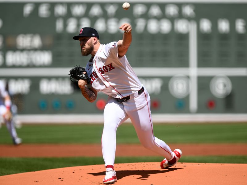 Apr 24, 2025; Boston, Massachusetts, USA; Boston Red Sox starting pitcher Garrett Crochet (35) pitches against the Seattle Mariners during the first inning at Fenway Park. Mandatory Credit: Brian Fluharty-Imagn Images