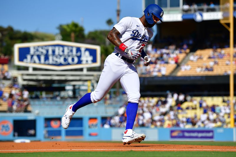 Jun 24, 2023; Los Angeles, California, USA; Los Angeles Dodgers left fielder Jason Heyward (23) rounds the bases after hitting a two run home run against the Houston Astros during the first inning at Dodger Stadium. Mandatory Credit: Gary A. Vasquez-USA TODAY Sports