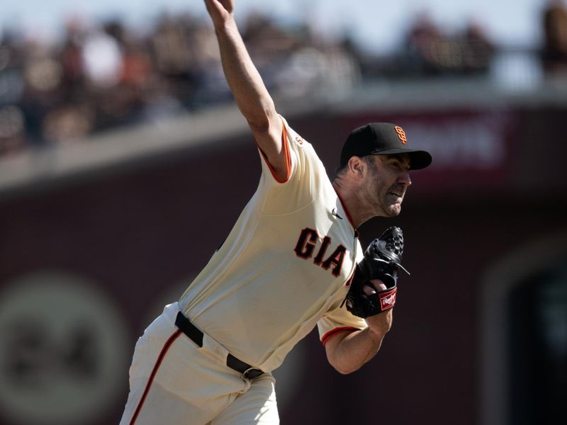 Sep 27, 2025; San Francisco, California, USA; San Francisco Giants starting pitcher Justin Verlander (35) delivers a pitch agianst the Colorado Rockies during the third inning at Oracle Park. Mandatory Credit: D. Ross Cameron-Imagn Images