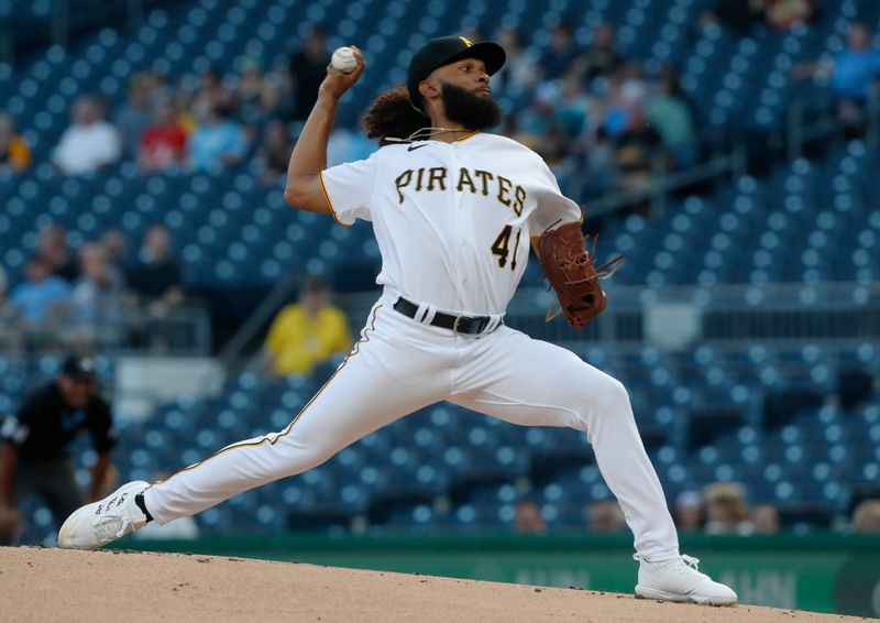 Sep 5, 2023; Pittsburgh, Pennsylvania, USA; Pittsburgh Pirates starting pitcher Andre Jackson (41) delivers a pitch against the Milwaukee Brewers during the first inning at PNC Park. Mandatory Credit: Charles LeClaire-USA TODAY Sports