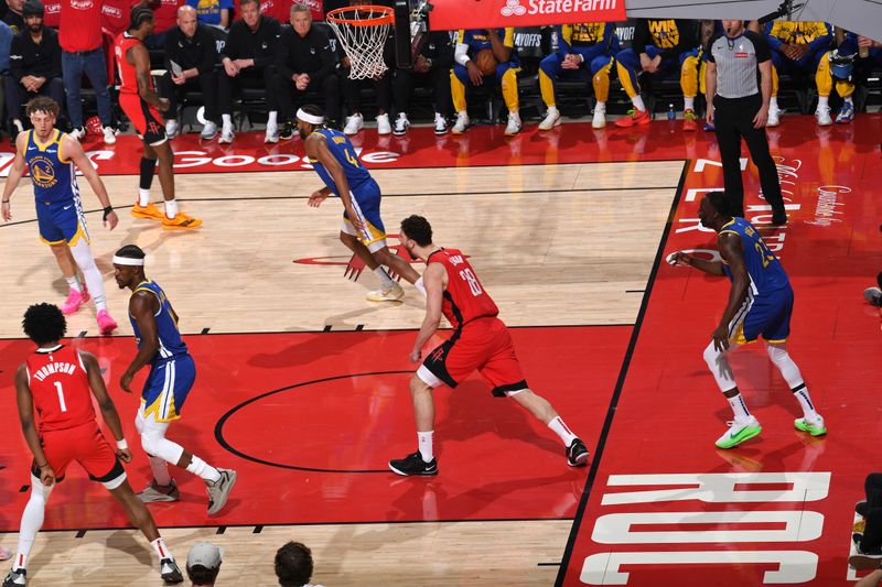 HOUSTON, TX - APRIL 20: Alperen Sengun #28 of the Houston Rockets celebrates during the game against the Golden State Warriors during Round 1 Game 1 of the 2025 NBA Playoffs on April 20, 2025 at the Toyota Center in Houston, Texas. NOTE TO USER: User expressly acknowledges and agrees that, by downloading and or using this photograph, User is consenting to the terms and conditions of the Getty Images License Agreement. Mandatory Copyright Notice: Copyright 2025 NBAE(Photo by Noah Graham/NBAE via Getty Images)