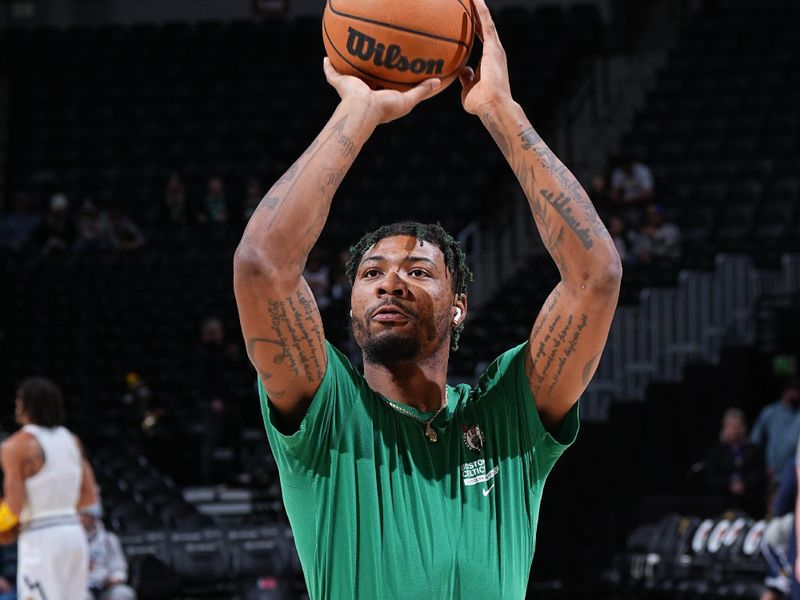 DENVER, CO - JANUARY 1: Marcus Smart #36 of the Boston Celtics warms up before the game against the Denver Nuggets on January 1, 2023 at the Ball Arena in Denver, Colorado. NOTE TO USER: User expressly acknowledges and agrees that, by downloading and/or using this Photograph, user is consenting to the terms and conditions of the Getty Images License Agreement. Mandatory Copyright Notice: Copyright 2022 NBAE (Photo by Garrett Ellwood/NBAE via Getty Images)