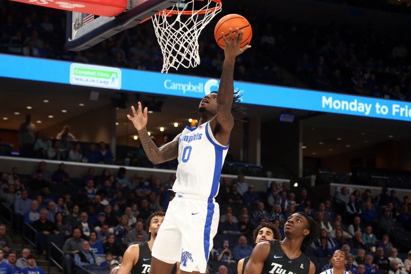 Feb 11, 2024; Memphis, Tennessee, USA; Memphis Tigers guard Jaykwon Walton (10) shoots during the first half against the Tulane Green Wave at FedExForum. Mandatory Credit: Petre Thomas-USA TODAY Sports