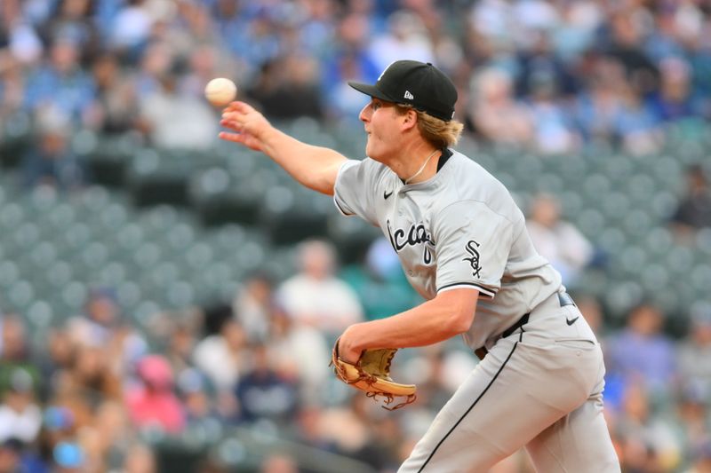 Jun 12, 2024; Seattle, Washington, USA; Chicago White Sox starting pitcher Jonathan Cannon (48) pitches to the Seattle Mariners during the second inning at T-Mobile Park. Mandatory Credit: Steven Bisig-USA TODAY Sports