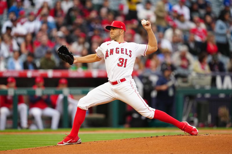 May 24, 2023; Anaheim, California, USA; Los Angeles Angels starting pitcher Tyler Anderson (31) delivers a pitch against the Boston Red Sox in the first inning at Angel Stadium. Mandatory Credit: Kirby Lee-USA TODAY Sports