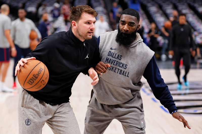 DALLAS, TEXAS - MARCH 03: Luka Doncic #77 of the Dallas Mavericks warms up before the game against the Philadelphia 76ers at American Airlines Center on March 03, 2024 in Dallas, Texas. NOTE TO USER: User expressly acknowledges and agrees that, by downloading and or using this photograph, User is consenting to the terms and conditions of the Getty Images License Agreement. (Photo by Sam Hodde/Getty Images)