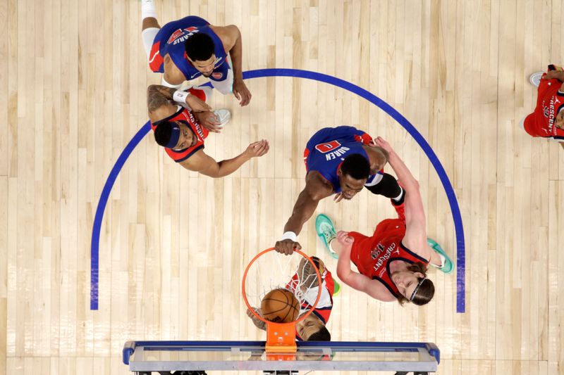 DETROIT, MI - MARCH 23: Jalen Duren #0 of the Detroit Pistons dunks the ball during the game against the New Orleans Pelicans on March 23, 2025 at Little Caesars Arena in Detroit, Michigan. NOTE TO USER: User expressly acknowledges and agrees that, by downloading and/or using this photograph, User is consenting to the terms and conditions of the Getty Images License Agreement. Mandatory Copyright Notice: Copyright 2025 NBAE (Photo by Brian Sevald/NBAE via Getty Images)