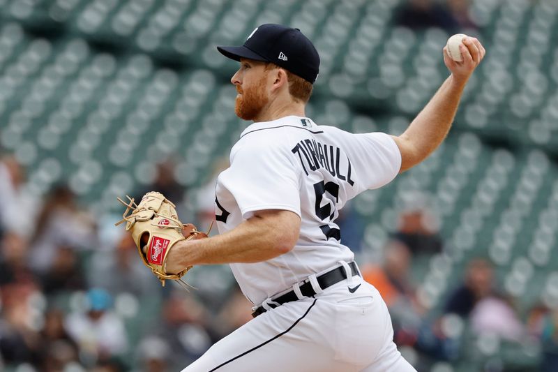 Apr 30, 2023; Detroit, Michigan, USA; Detroit Tigers starting pitcher Spencer Turnbull (56) pitches in the second inning against the Baltimore Orioles at Comerica Park. Mandatory Credit: Rick Osentoski-USA TODAY Sports