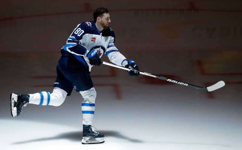 Jan 13, 2023; Pittsburgh, Pennsylvania, USA; Winnipeg Jets left wing Pierre-Luc Dubois (80) takes the ice to warm up before the game against the Pittsburgh Penguins at PPG Paints Arena. Mandatory Credit: Charles LeClaire-USA TODAY Sports