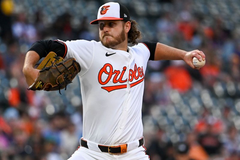 Apr 15, 2024; Baltimore, Maryland, USA;  Baltimore Orioles starting pitch Cole Irvin throws a second inning pitch against the Minnesota Twins at Oriole Park at Camden Yards. Mandatory Credit: Tommy Gilligan-USA TODAY Sports