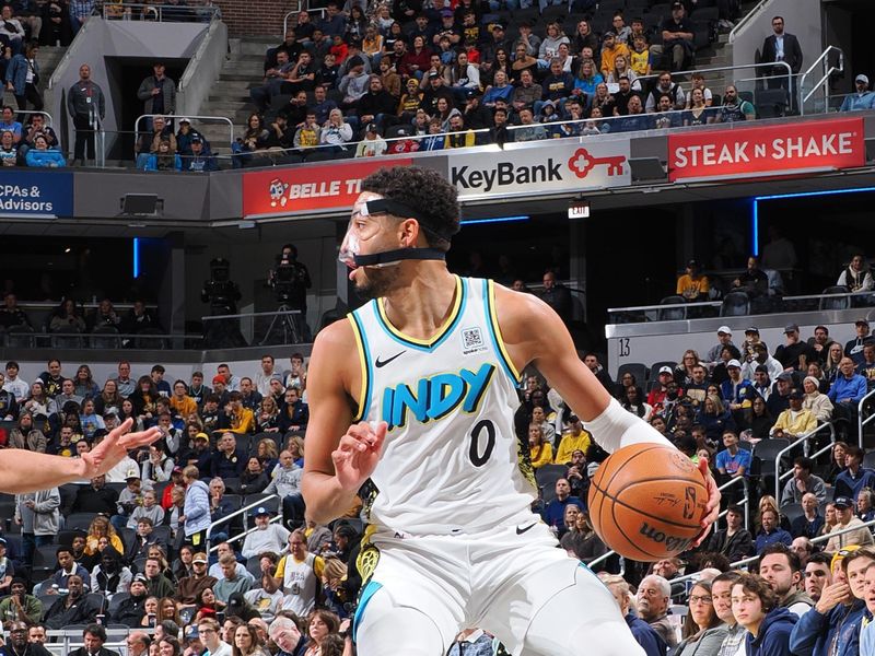 INDIANAPOLIS, IN - NOVEMBER 27: Tyrese Haliburton #0 of the Indiana Pacers dribbles the ball during the game against the Portland Trail Blazers on November 27, 2024 at Gainbridge Fieldhouse in Indianapolis, Indiana. NOTE TO USER: User expressly acknowledges and agrees that, by downloading and or using this Photograph, user is consenting to the terms and conditions of the Getty Images License Agreement. Mandatory Copyright Notice: Copyright 2024 NBAE (Photo by Ron Hoskins/NBAE via Getty Images)