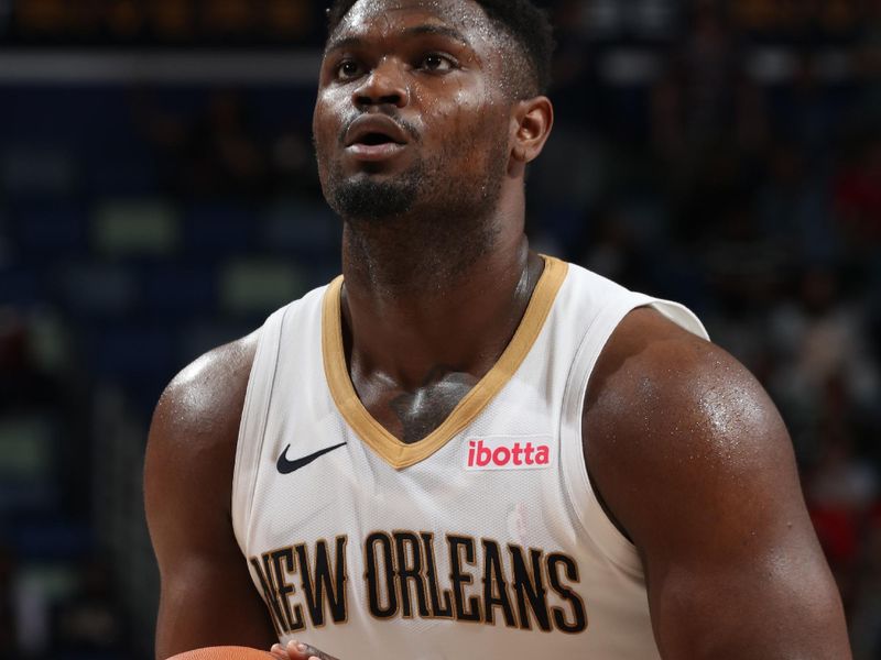 NEW ORLEANS, LA - FEBRUARY 22: Zion Williamson #1 of the New Orleans Pelicans shoots a free throw during the game against the Houston Rockets on February 22, 2024 at the Smoothie King Center in New Orleans, Louisiana. NOTE TO USER: User expressly acknowledges and agrees that, by downloading and or using this Photograph, user is consenting to the terms and conditions of the Getty Images License Agreement. Mandatory Copyright Notice: Copyright 2024 NBAE (Photo by Layne Murdoch Jr./NBAE via Getty Images)