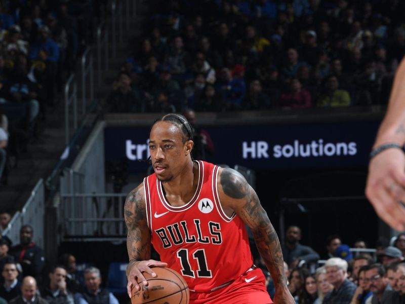 SAN FRANCISCO, CA - MARCH 7: DeMar DeRozan #11 of the Chicago Bulls handles the ball during the game against the Golden State Warriors on March 7, 2024 at Chase Center in San Francisco, California. NOTE TO USER: User expressly acknowledges and agrees that, by downloading and or using this photograph, user is consenting to the terms and conditions of Getty Images License Agreement. Mandatory Copyright Notice: Copyright 2024 NBAE (Photo by Noah Graham/NBAE via Getty Images)