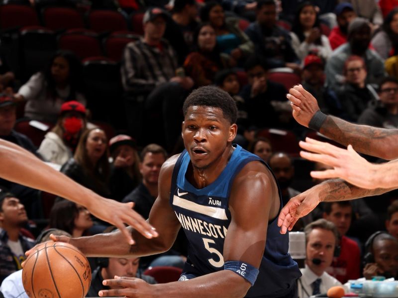 CHICAGO, IL - OCTOBER 19: Anthony Edwards #5 of the Minnesota Timberwolves dribbles the ball during the game against the Chicago Bulls on October 19, 2023 at United Center in Chicago, Illinois. NOTE TO USER: User expressly acknowledges and agrees that, by downloading and or using this photograph, User is consenting to the terms and conditions of the Getty Images License Agreement. Mandatory Copyright Notice: Copyright 2023 NBAE (Photo by Jeff Haynes/NBAE via Getty Images)