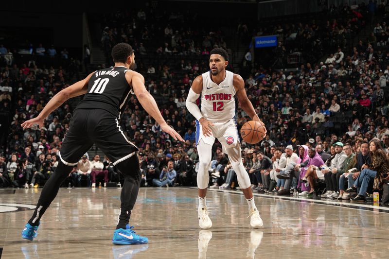 BROOKLYN, NY - NOVEMBER 3: Tobias Harris #12 of the Detroit Pistons handles the ball during the game against the Brooklyn Nets on November 3, 2024 at Barclays Center in Brooklyn, New York. NOTE TO USER: User expressly acknowledges and agrees that, by downloading and or using this Photograph, user is consenting to the terms and conditions of the Getty Images License Agreement. Mandatory Copyright Notice: Copyright 2024 NBAE (Photo by Jesse D. Garrabrant/NBAE via Getty Images)