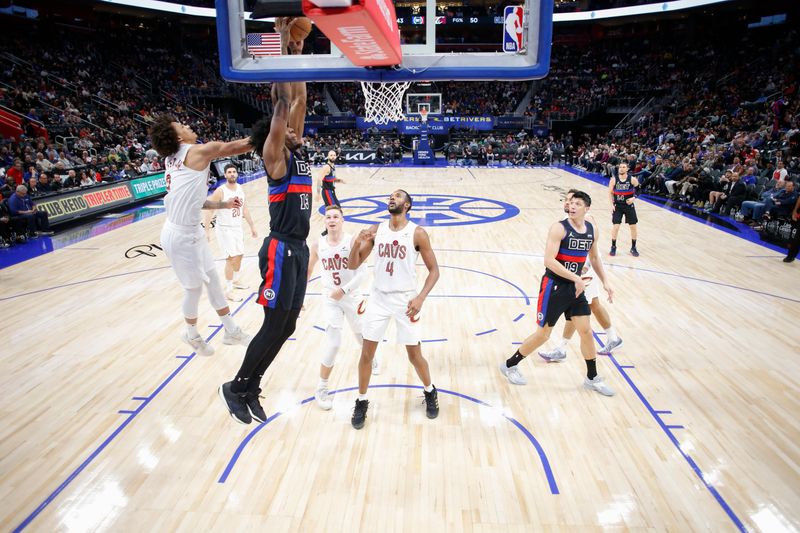 DETROIT, MI - MARCH 1: James Wiseman #13 of the Detroit Pistons dunks the ball during the game against the Cleveland Cavaliers on March 1, 2024 at Little Caesars Arena in Detroit, Michigan. NOTE TO USER: User expressly acknowledges and agrees that, by downloading and/or using this photograph, User is consenting to the terms and conditions of the Getty Images License Agreement. Mandatory Copyright Notice: Copyright 2024 NBAE (Photo by Brian Sevald/NBAE via Getty Images)