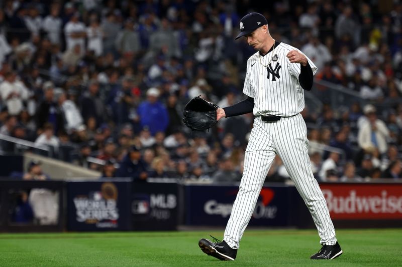 Oct 29, 2024; Bronx, New York, USA;  in the fifth inning during game four of the 2024 MLB World Series at Yankee Stadium. Mandatory Credit: Vincent Carchietta-Imagn Images