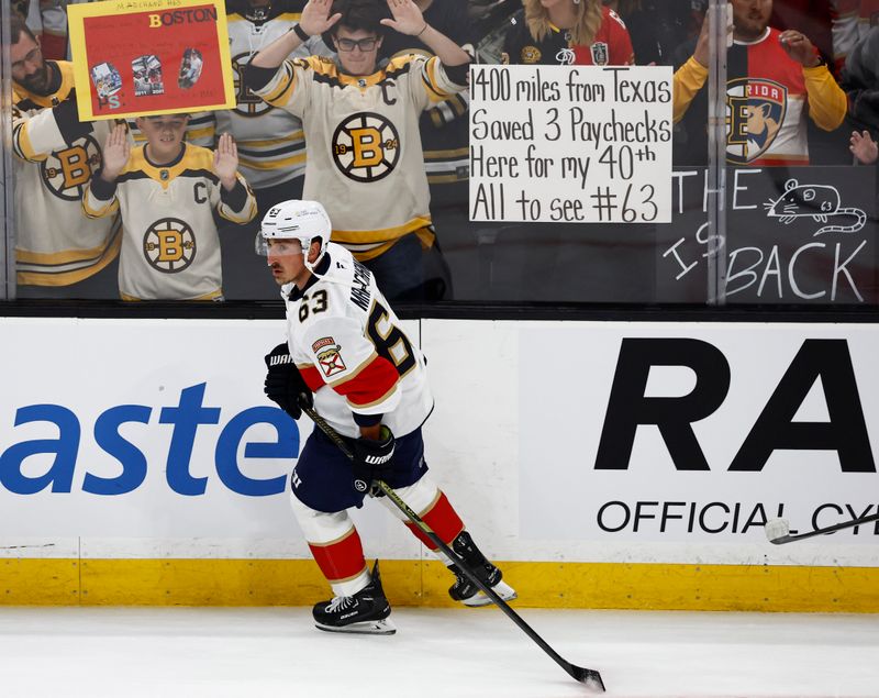 Oct 21, 2025; Boston, Massachusetts, USA; Florida Panthers left wing Brad Marchand (63) skates during warm ups before their game against the Boston Bruins period at TD Garden. Mandatory Credit: Winslow Townson-Imagn Images