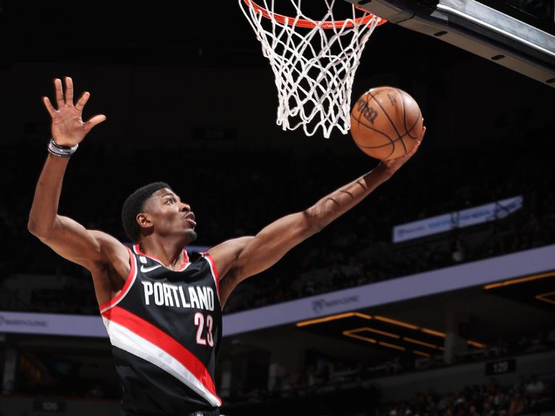 MINNEAPOLIS, MN -  APRIL 2: Jeenathan Williams #23 of the Portland Trail Blazers drives to the basket during the game against the Minnesota Timberwolves on April 2, 2023 at Target Center in Minneapolis, Minnesota. NOTE TO USER: User expressly acknowledges and agrees that, by downloading and or using this Photograph, user is consenting to the terms and conditions of the Getty Images License Agreement. Mandatory Copyright Notice: Copyright 2023 NBAE (Photo by David Sherman/NBAE via Getty Images)