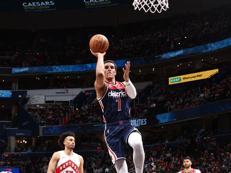 WASHINGTON, DC -? MARCH 23:  Patrick Baldwin #7 of the Washington Wizards goes to the basket during the game on March 23, 2024 at Capital One Arena in Washington, DC. NOTE TO USER: User expressly acknowledges and agrees that, by downloading and or using this Photograph, user is consenting to the terms and conditions of the Getty Images License Agreement. Mandatory Copyright Notice: Copyright 2024 NBAE (Photo by Kenny Giarla/NBAE via Getty Images)