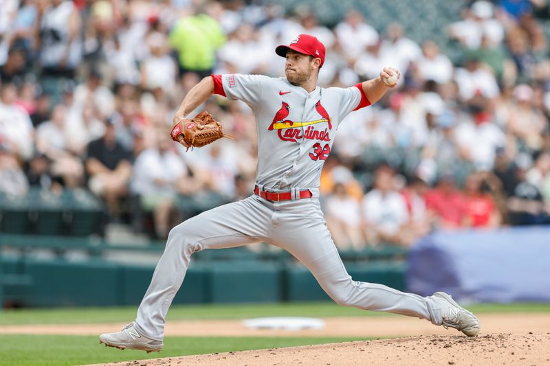 Jul 9, 2023; Chicago, Illinois, USA; St. Louis Cardinals starting pitcher Steven Matz (32) delivers a pitch against the Chicago White Sox during the first inning at Guaranteed Rate Field. Mandatory Credit: Kamil Krzaczynski-USA TODAY Sports