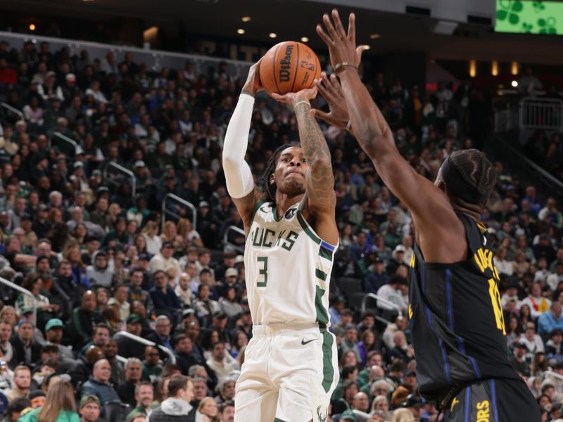 MILWAUKEE, WI - FEBRUARY 10: Kevin Porter Jr. shoots the ball during the game against the Golden State Warriors on February 10, 2025 at Fiserv Forum Center in Milwaukee, Wisconsin. NOTE TO USER: User expressly acknowledges and agrees that, by downloading and or using this Photograph, user is consenting to the terms and conditions of the Getty Images License Agreement. Mandatory Copyright Notice: Copyright 2025 NBAE (Photo by Gary Dineen/NBAE via Getty Images).