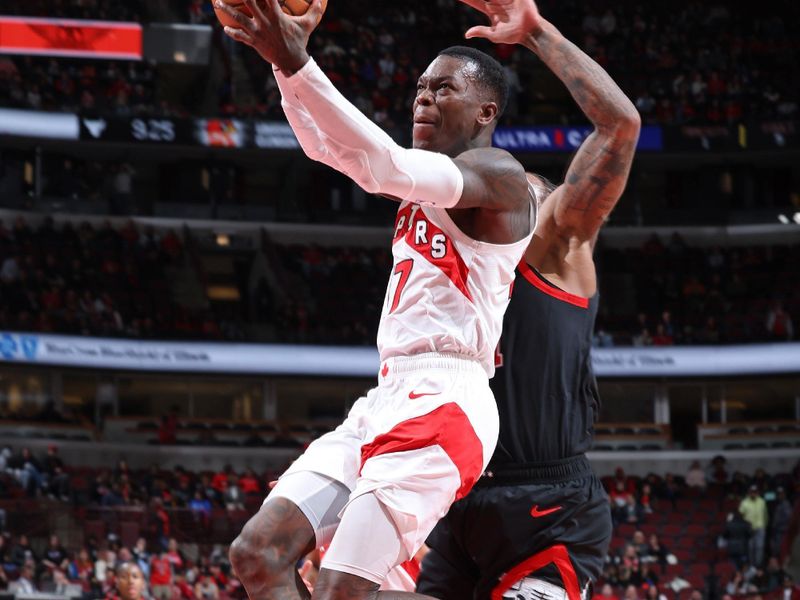 CHICAGO, IL - JANUARY 30: Dennis Schroder #17 of the Toronto Raptors shoots the ball during the game against the Chicago Bulls on January 30, 2024 at United Center in Chicago, Illinois. NOTE TO USER: User expressly acknowledges and agrees that, by downloading and or using this photograph, User is consenting to the terms and conditions of the Getty Images License Agreement. Mandatory Copyright Notice: Copyright 2024 NBAE (Photo by Jeff Haynes/NBAE via Getty Images)