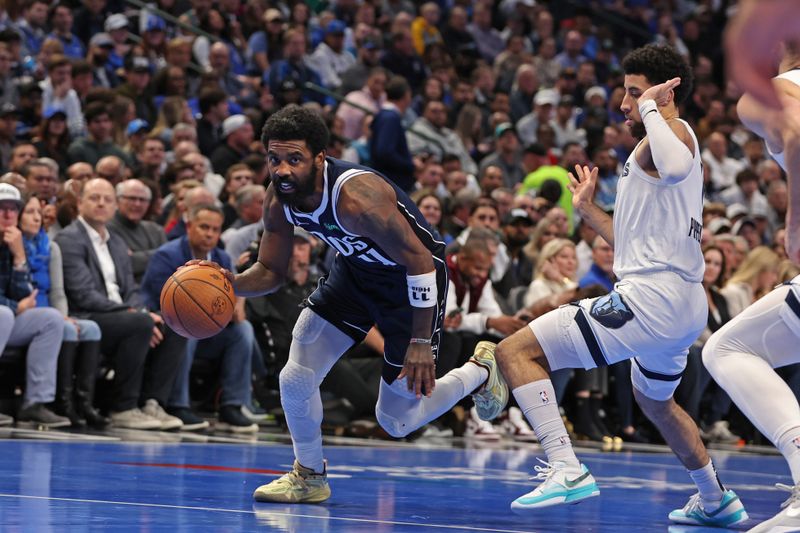 DALLAS, TX - DECEMBER 3: Kyrie Irving #11 of the Dallas Mavericks drives to the basket during the game against the Memphis Grizzlies on December 3, 2024 at American Airlines Center in Dallas, Texas. NOTE TO USER: User expressly acknowledges and agrees that, by downloading and or using this photograph, User is consenting to the terms and conditions of the Getty Images License Agreement. Mandatory Copyright Notice: Copyright 2024 NBAE (Photo by Tim Heitman/NBAE via Getty Images)