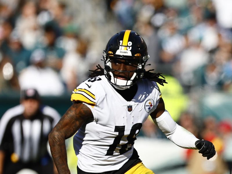 Pittsburgh Steelers wide receiver Diontae Johnson (18) in action against the Philadelphia Eagles during an NFL football game, Sunday, Oct. 30, 2022, in Philadelphia. (AP Photo/Rich Schultz)