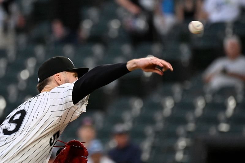 Sep 10, 2025; Chicago, Illinois, USA; Chicago White Sox pitcher Sean Burke (59) delivers during the first inning against the Tampa Bay Rays at Rate Field. Mandatory Credit: Matt Marton-Imagn Images