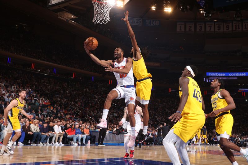 NEW YORK, NY - MAY 19: Alec Burks #18 of the New York Knicks drives to the basket during the game  against the Indiana Pacers during Round 2 Game 7 of the 2024 NBA Playoffs on May 19, 2024 at Madison Square Garden in New York City, New York.  NOTE TO USER: User expressly acknowledges and agrees that, by downloading and or using this photograph, User is consenting to the terms and conditions of the Getty Images License Agreement. Mandatory Copyright Notice: Copyright 2024 NBAE  (Photo by Nathaniel S. Butler/NBAE via Getty Images)