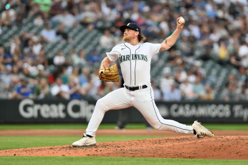 Jun 27, 2023; Seattle, Washington, USA; Seattle Mariners relief pitcher Gabe Speier (55) pitches to the Washington Nationals during the sixth inning at T-Mobile Park. Mandatory Credit: Steven Bisig-USA TODAY Sports