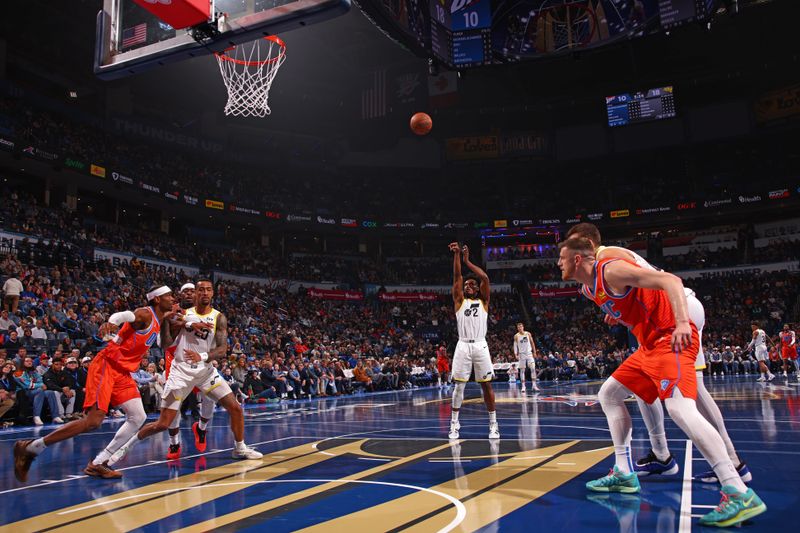 OKLAHOMA CITY, OK - DECEMBER 3: Collin Sexton #2 of the Utah Jazz free throw during the game against the Oklahoma City Thunder during the Emirates NBA Cup game on on December 3, 2024 at Paycom Center in Oklahoma City, Oklahoma. NOTE TO USER: User expressly acknowledges and agrees that, by downloading and or using this photograph, User is consenting to the terms and conditions of the Getty Images License Agreement. Mandatory Copyright Notice: Copyright 2024 NBAE (Photo by Zach Beeker/NBAE via Getty Images)