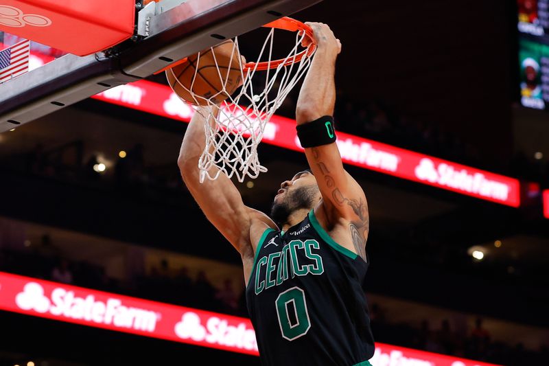 ATLANTA, GEORGIA - NOVEMBER 4: Jayson Tatum #0 of the Boston Celtics goes up for a shot during the first quarter against the Atlanta Hawks at State Farm Arena on November 4, 2024 in Atlanta, Georgia. NOTE TO USER: User expressly acknowledges and agrees that, by downloading and or using this photograph, User is consenting to the terms and conditions of the Getty Images License Agreement. (Photo by Todd Kirkland/Getty Images)