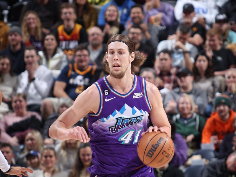 SALT LAKE CITY, UT - NOVEMBER 23: Kelly Olynyk #41 of the Utah Jazz dribbles the ball against the Detroit Pistons on November 23, 2022 at vivint.SmartHome Arena in Salt Lake City, Utah. NOTE TO USER: User expressly acknowledges and agrees that, by downloading and or using this Photograph, User is consenting to the terms and conditions of the Getty Images License Agreement. Mandatory Copyright Notice: Copyright 2022 NBAE (Photo by Melissa Majchrzak/NBAE via Getty Images)