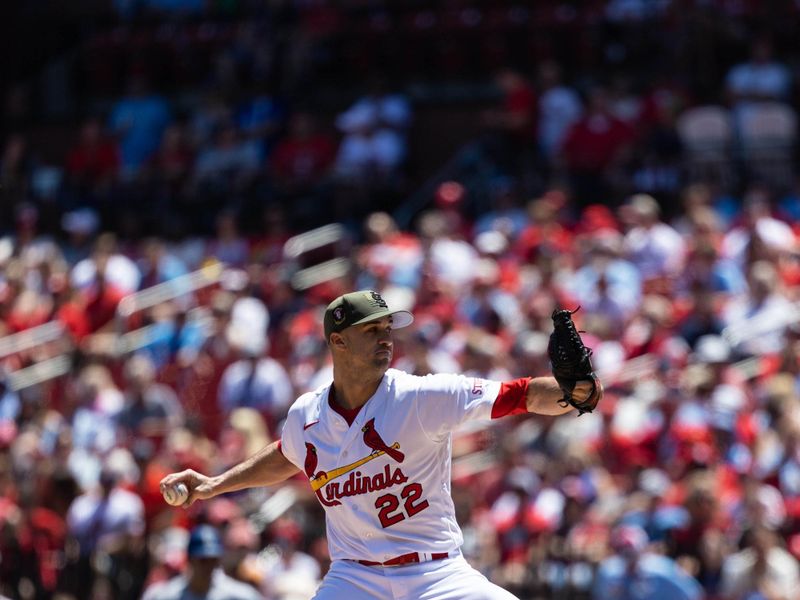 May 21, 2023; St. Louis, Missouri, USA; St. Louis Cardinals pitcher Jack Flaherty (22) pitches against the Los Angeles Dodgers during the first inning at Busch Stadium. Mandatory Credit: Zach Dalin-USA TODAY Sports