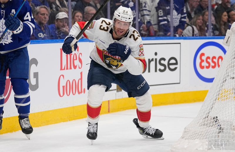 May 14, 2025; Toronto, Ontario, CAN; Florida Panthers forward Carter Verhaeghe (23) skates against the Toronto Maple Leafs during the second period of game five of the second round of the 2025 Stanley Cup Playoffs at Scotiabank Arena. Mandatory Credit: John E. Sokolowski-Imagn Images